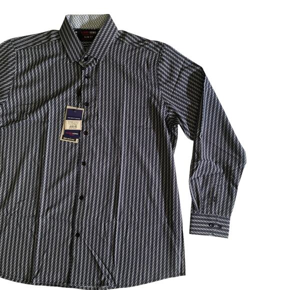 Azaro Uomo Men's Size 2XL Slim Fit Long Sleeve Geometric Button Up Stretch Shirt - Picture 8 of 16